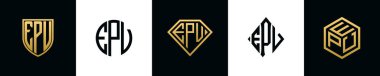İlk harfler EPV logosu Bundle dizayn eder. Bu koleksiyon kalkan, yuvarlak, elmas, dikdörtgen ve altıgen stil logoyla birleştirilmiştir. Vektör şablonu