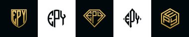 İlk harfler EPY logosu Bundle dizayn eder. Bu koleksiyon kalkan, yuvarlak, elmas, dikdörtgen ve altıgen stil logoyla birleştirilmiştir. Vektör şablonu