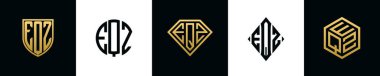 İlk harfler EQZ logosu Bundle dizayn eder. Bu koleksiyon kalkan, yuvarlak, elmas, dikdörtgen ve altıgen stil logoyla birleştirilmiştir. Vektör şablonu