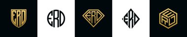 İlk harfler ERD logosu Bundle dizayn eder. Bu koleksiyon kalkan, yuvarlak, elmas, dikdörtgen ve altıgen stil logoyla birleştirilmiştir. Vektör şablonu