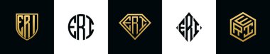 İlk harfler ERI logosu Bundle dizayn eder. Bu koleksiyon kalkan, yuvarlak, elmas, dikdörtgen ve altıgen stil logoyla birleştirilmiştir. Vektör şablonu