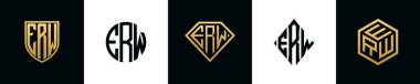 İlk harfler ERW logosu Bundle dizayn eder. Bu koleksiyon kalkan, yuvarlak, elmas, dikdörtgen ve altıgen stil logoyla birleştirilmiştir. Vektör şablonu