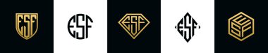 İlk harfler ESF logosu Bundle dizayn eder. Bu koleksiyon kalkan, yuvarlak, elmas, dikdörtgen ve altıgen stil logoyla birleştirilmiştir. Vektör şablonu