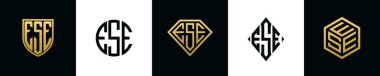 İlk harfler ESE logosu Bundle dizayn eder. Bu koleksiyon kalkan, yuvarlak, elmas, dikdörtgen ve altıgen stil logoyla birleştirilmiştir. Vektör şablonu