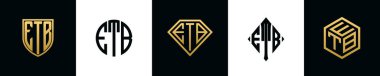 İlk harfler ETB logosu Bundle dizayn eder. Bu koleksiyon kalkan, yuvarlak, elmas, dikdörtgen ve altıgen stil logoyla birleştirilmiştir. Vektör şablonu