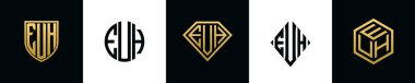 İlk harfler EUH logosu demet dizayn eder. Bu koleksiyon kalkan, yuvarlak, elmas, dikdörtgen ve altıgen stil logoyla birleştirilmiştir. Vektör şablonu