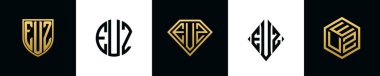 EUZ logosu ilk harfleri Bundle dizayn ediyor. Bu koleksiyon kalkan, yuvarlak, elmas, dikdörtgen ve altıgen stil logoyla birleştirilmiştir. Vektör şablonu