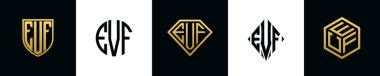 EVF logosu ilk harfleri Bundle dizayn eder. Bu koleksiyon kalkan, yuvarlak, elmas, dikdörtgen ve altıgen stil logoyla birleştirilmiştir. Vektör şablonu