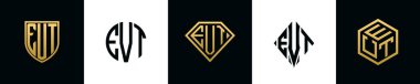 EVT logosu ilk harfleri Bundle dizayn eder. Bu koleksiyon kalkan, yuvarlak, elmas, dikdörtgen ve altıgen stil logoyla birleştirilmiştir. Vektör şablonu