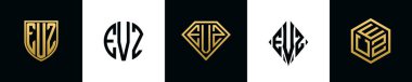 EVZ logosu ilk harfleri Bundle dizayn eder. Bu koleksiyon kalkan, yuvarlak, elmas, dikdörtgen ve altıgen stil logoyla birleştirilmiştir. Vektör şablonu
