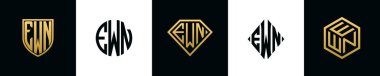 İlk harfler EWN logosu Bundle dizayn eder. Bu koleksiyon kalkan, yuvarlak, elmas, dikdörtgen ve altıgen stil logoyla birleştirilmiştir. Vektör şablonu