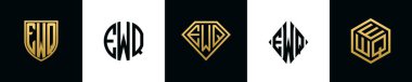İlk harfler EWQ logosu Bundle dizayn eder. Bu koleksiyon kalkan, yuvarlak, elmas, dikdörtgen ve altıgen stil logoyla birleştirilmiştir. Vektör şablonu