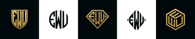 İlk harfler EWU logosu Bundle dizayn eder. Bu koleksiyon kalkan, yuvarlak, elmas, dikdörtgen ve altıgen stil logoyla birleştirilmiştir. Vektör şablonu