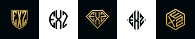 EXZ logosu ilk harfleri Bundle dizayn eder. Bu koleksiyon kalkan, yuvarlak, elmas, dikdörtgen ve altıgen stil logoyla birleştirilmiştir. Vektör şablonu