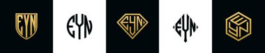 İlk harfler EYN logosu Bundle dizayn eder. Bu koleksiyon kalkan, yuvarlak, elmas, dikdörtgen ve altıgen stil logoyla birleştirilmiştir. Vektör şablonu