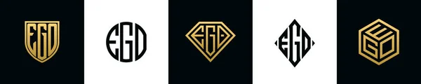 Initial Letters Ego Logo Designs Bundle Collection Incorporated Shield Diamond — Vetor de Stock