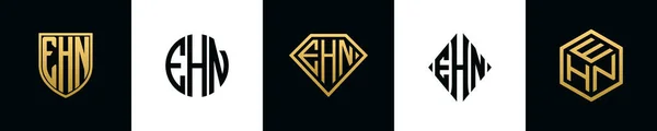 Initial Letters Ehn Logo Designs Bundle Collection Incorporated Shield Diamond — Stok Vektör
