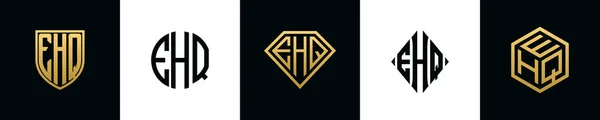 Initial Letters Ehq Logo Designs Bundle Collection Incorporated Shield Diamond —  Vetores de Stock