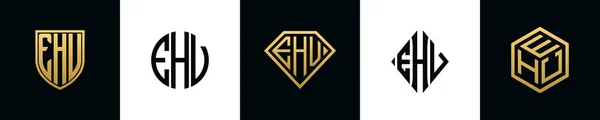 Initial Letters Ehv Logo Designs Bundle Collection Incorporated Shield Diamond — Vetor de Stock
