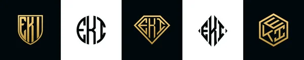 Initial Letters Eki Logo Designs Bundle Collection Incorporated Shield Diamond — Stok Vektör