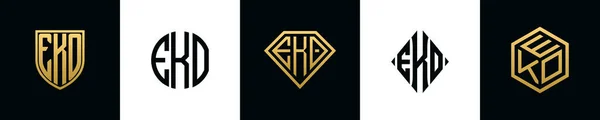 Initial Letters Eko Logo Designs Bundle Collection Incorporated Shield Diamond — Vettoriale Stock