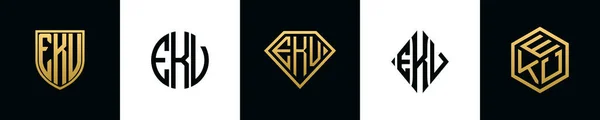 Initial Letters Ekv Logo Designs Bundle Collection Incorporated Shield Diamond — Stok Vektör