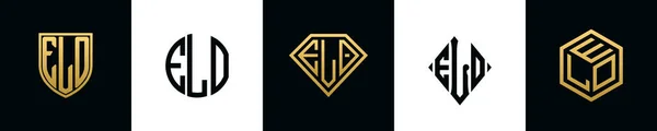 Initial Letters Elo Logo Designs Bundle Collection Incorporated Shield Diamond — Archivo Imágenes Vectoriales