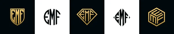 Initial Letters Emf Logo Designs Bundle Collection Incorporated Shield Diamond — ストックベクタ