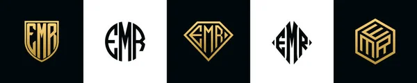 初始字母Emr标志设计Bundle 该系列包含盾牌 矩形和六边形标志 病媒模板 — 图库矢量图片