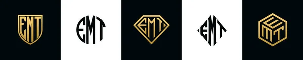 Initial Letters Emt Logo Designs Bundle Collection Incorporated Shield Diamond — стоковий вектор