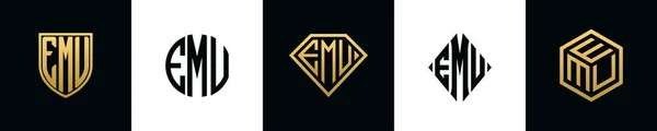 Initial Letters Emu Logo Designs Bundle Collection Incorporated Shield Diamond — стоковий вектор