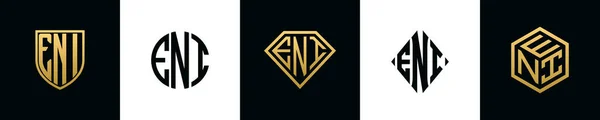 Initial Letters Eni Logo Designs Bundle Collection Incorporated Shield Diamond —  Vetores de Stock