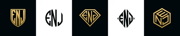 Initial Letters Enj Logo Designs Bundle Collection Incorporated Shield Diamond — стоковий вектор