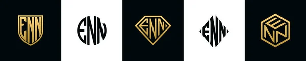 Initial Letters Enn Logo Designs Bundle Collection Incorporated Shield Diamond — Vetor de Stock