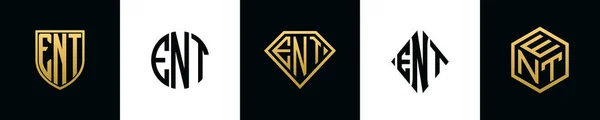 Initial Letters Ent Logo Designs Bundle Collection Incorporated Shield Diamond — стоковый вектор