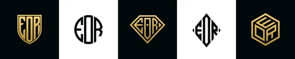 Initial Letters Eor Logo Designs Bundle Collection Incorporated Shield Diamond — Vector de stock