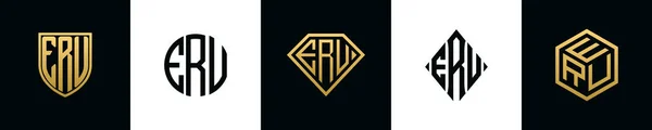 Початкові Букви Eru Логотип Bundle Колекція Включала Себе Щит Круглий — стоковий вектор