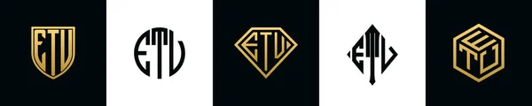 Initial Letters Etv Logo Designs Bundle Collection Incorporated Shield Diamond — Archivo Imágenes Vectoriales