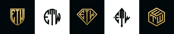Initial Letters Etw Logo Designs Bundle Collection Incorporated Shield Diamond — Vettoriale Stock