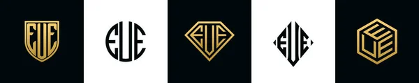 Initial Letters Eue Logo Designs Bundle Collection Incorporated Shield Diamond — Vetor de Stock