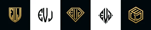 Initial Letters Evj Logo Designs Bundle Collection Incorporated Shield Diamond — Vetor de Stock