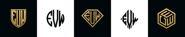 Initial Letters Evw Logo Designs Bundle Collection Incorporated Shield Diamond — Vetor de Stock