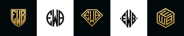 Initial Letters Ewb Logo Designs Bundle Collection Incorporated Shield Diamond — Vetor de Stock