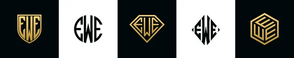 Initial Letters Ewe Logo Designs Bundle Collection Incorporated Shield Diamond —  Vetores de Stock
