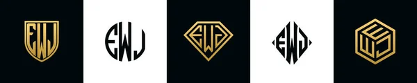 Initial Letters Ewj Logo Designs Bundle Collection Incorporated Shield Diamond — Stock Vector