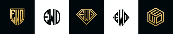 Initial Letters Ewo Logo Designs Bundle Collection Incorporated Shield Diamond — ストックベクタ