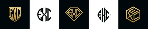 Initial Letters Exc Logo Designs Bundle Collection Incorporated Shield Diamond — Vetor de Stock