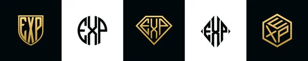 Initial Letters Exp Logo Designs Bundle Collection Incorporated Shield Diamond —  Vetores de Stock