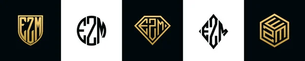 Initial Letters Ezm Logo Designs Bundle Collection Incorporated Shield Diamond — Vetor de Stock