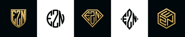Initial Letters Ezn Logo Designs Bundle Collection Incorporated Shield Diamond — Vetor de Stock